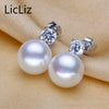 925 Sterling Silver CZ Stud Earrings For Women White Natural Pearl Earrings Piercing Cubic Zircon Ear Studs 2020 LAE0007