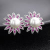 925 Sterling Silver Pearl Stud Earrings Post Earing Women Paved Cubic Zirconia Sun Flower Studs Earring LE0370
