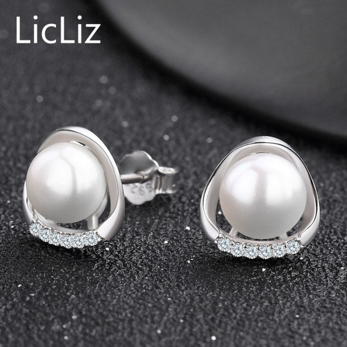 925 Sterling Silver Pearl Stud Earrings Women Ear Piercing Studs White Purple Zirconia Flower Earring LE0336