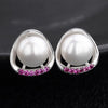 925 Sterling Silver Pearl Stud Earrings Women Ear Piercing Studs White Purple Zirconia Flower Earring LE0336