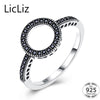 925 Sterling Silver Geometric Circle Rings Women Finger Hollow Halo Ring Black Cubic Zirconia Eternity Ring Band LR0558