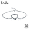 925 Sterling Silver Heart Charm Bracelet For Women Double Layer Box Chain Handcuff Bangle Dangle Pendant Bracelets LB0113