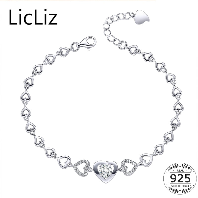 925 Sterling Silver Heart Charm Bracelet For Women Link Chain Eternity Cubic Zirconia Wristband Tennis Bracelet CZ LB0108