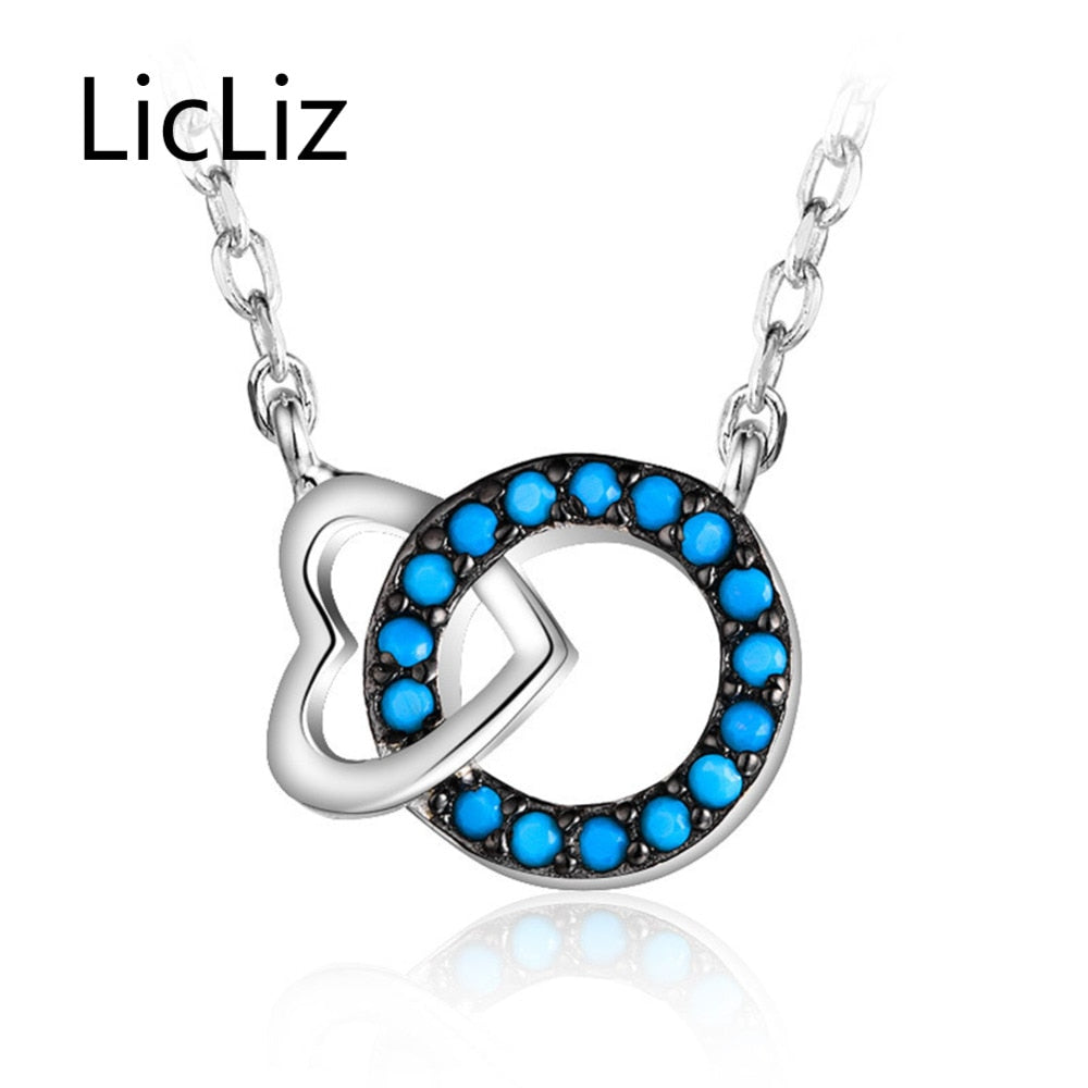 925 Sterling Silver Heart Turquoise Pendant Necklace for Women Fashion Round Loop Jewelry Colgantes Mujer Moda New LN0362