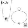 925 Sterling Silver Jewelry Sets For Women Round Pendant Necklace And Bracelet Set Beaded Face Emoji Necklace Set LS0011