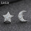 925 Sterling Silver Moon Star Stud Earrings Women Post Pierced Ear Studs Mismatched Cubic Zirconia Earring Stud LE0339