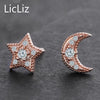 925 Sterling Silver Moon Star Stud Earrings Women Post Pierced Ear Studs Mismatched Cubic Zirconia Earring Stud LE0339