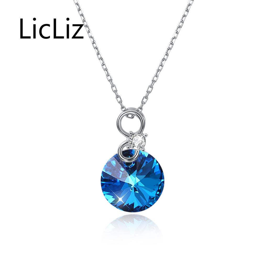 925 Sterling Silver Natural Round Crystal Pendant Necklaces for Women Colorful Crystal Pendants Jewelry Link Chain LN0404