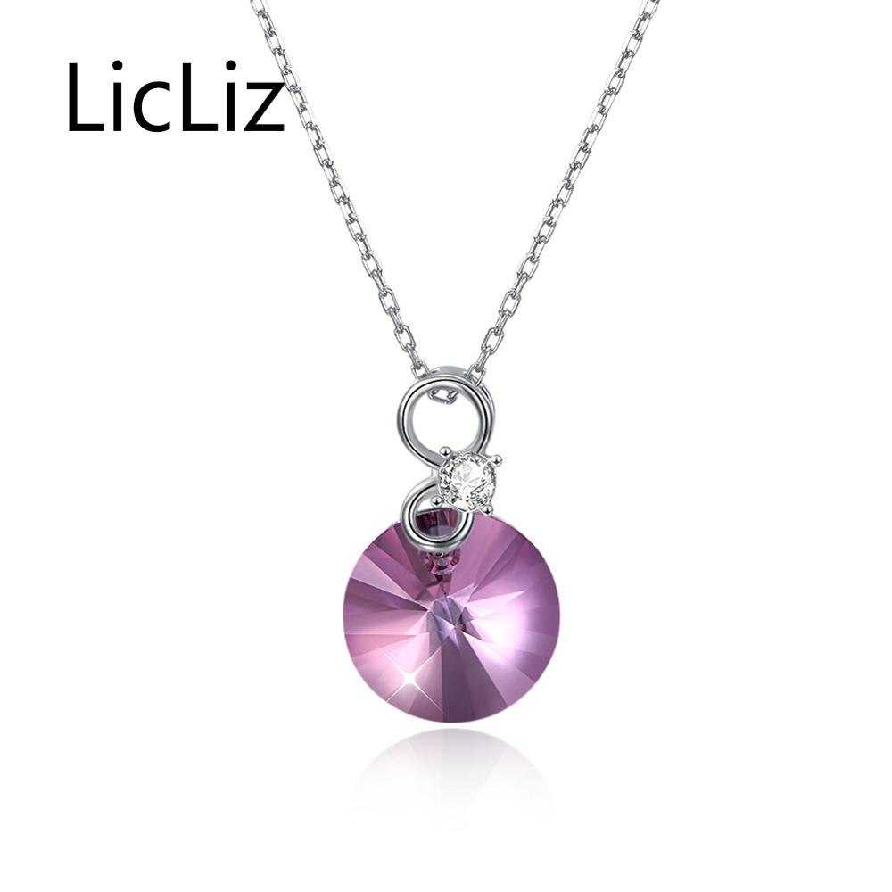 925 Sterling Silver Natural Round Crystal Pendant Necklaces for Women Colorful Crystal Pendants Jewelry Link Chain LN0404