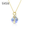 925 Sterling Silver Natural Round Crystal Pendant Necklaces for Women Colorful Crystal Pendants Jewelry Link Chain LN0404