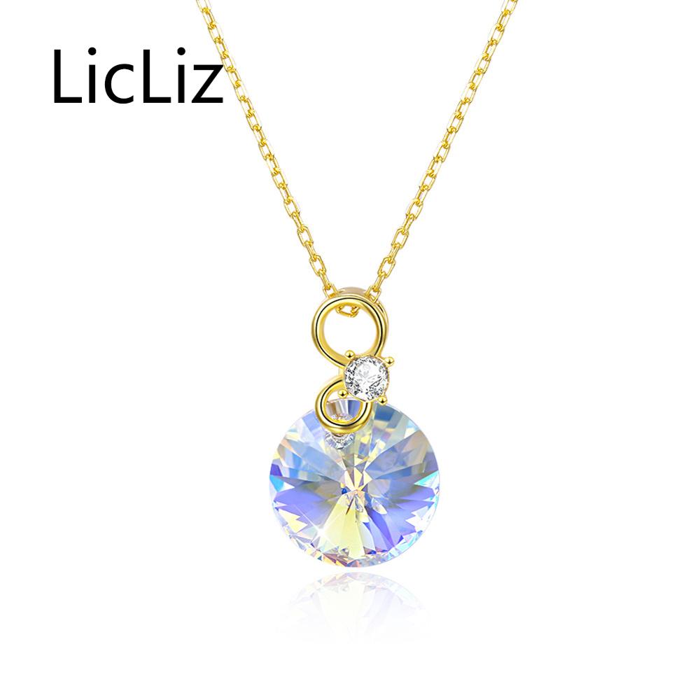 925 Sterling Silver Natural Round Crystal Pendant Necklaces for Women Colorful Crystal Pendants Jewelry Link Chain LN0404
