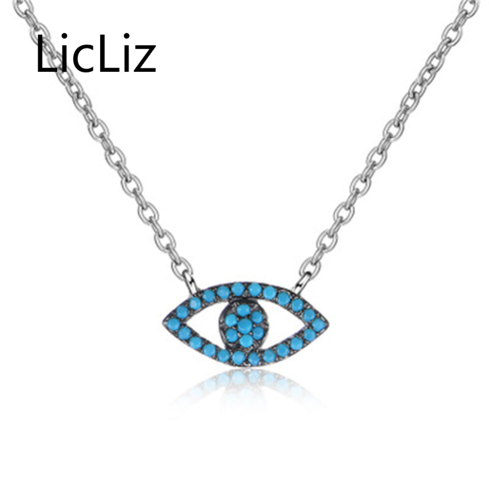 925 Sterling Silver Pendant Necklace for Women Eye Shape Turquoise Pendant Jewelry Cadenas de Plata 925 Mujer Gift LN0383