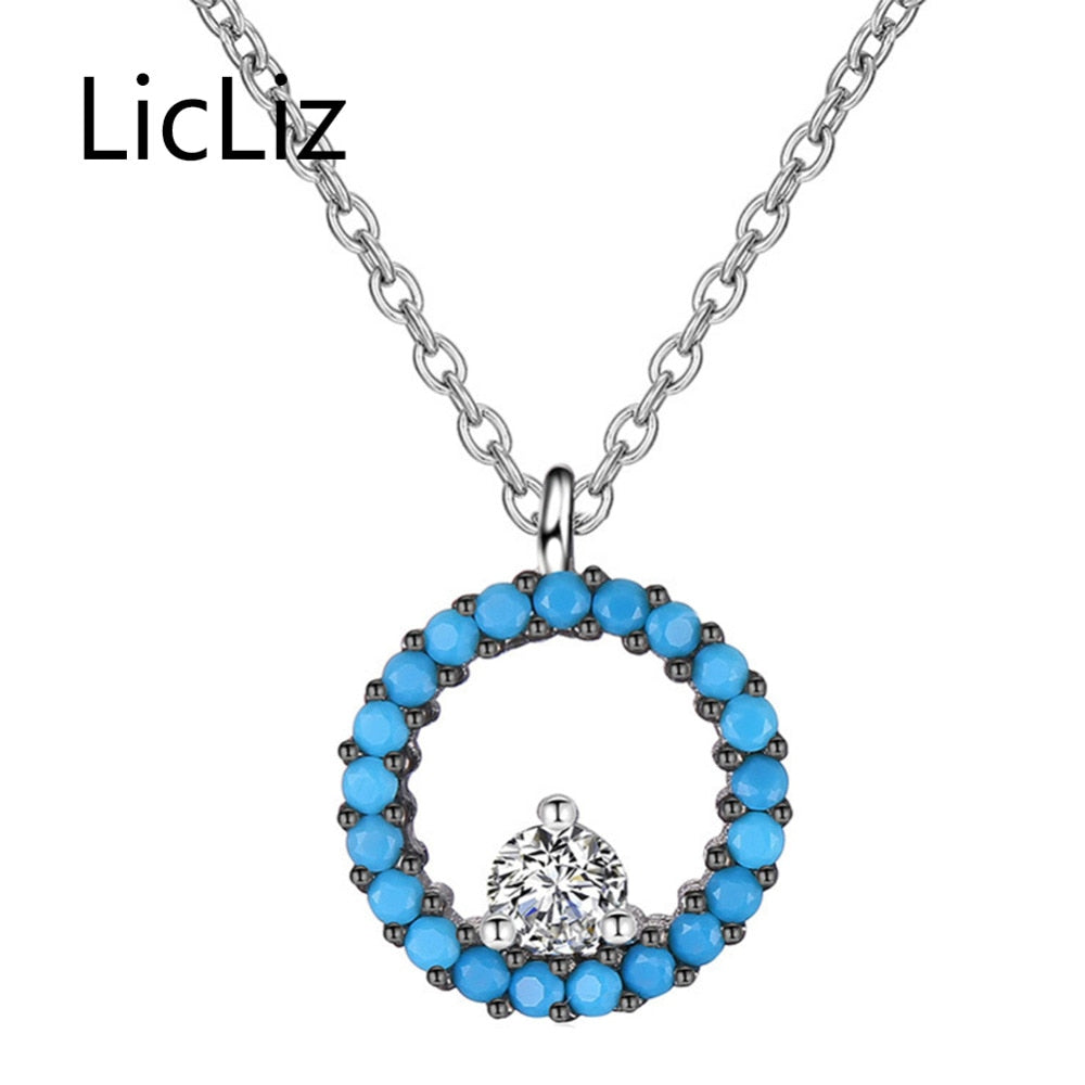 925 Sterling Silver Turquoise Pendant Necklace for Women Clear Zircon Pendant Jewelry Colgantes Mujer Moda Cadenas LN0385