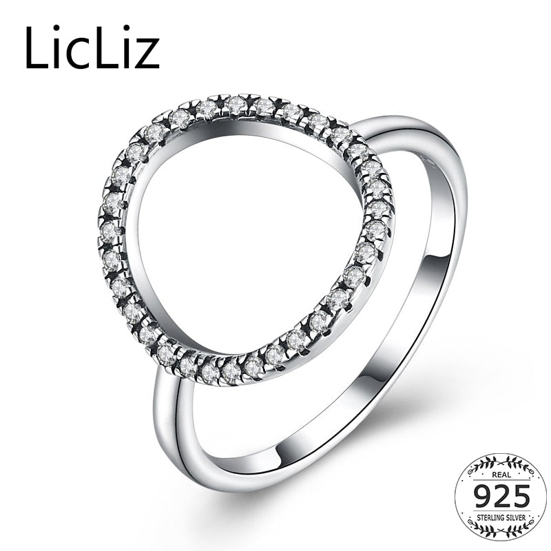 Big 925 Sterling Silver Hollow Circle Rings For Women Finger Party Jewelry Micro Pave Cubic Zirconia Charm Ring LR0596