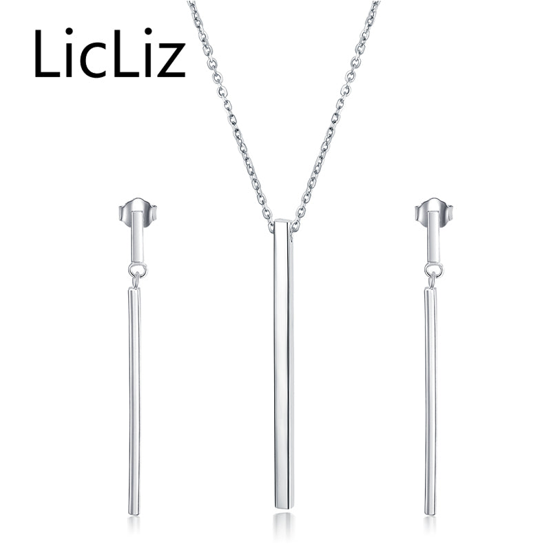 Fashion 925 Silver Bar Jewelry Sets Necklace/Earrings For Women Sterling-silver-jewelry Sets Oorbellen Colar Gifts LS0004