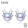 Pearl Deer Earrings Women Christmas Gift Natural Stone Stud Earrings 925 Silver Animal Earing Studs LAE0039