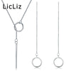 Long Necklace Chain Earrings Jewelry Sets for Women Silver 925 Sterling Circle Set Earring Necklace Chain Girls LS0006