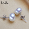 Natural Pearl Stud Earrings For Women Cute Round 925 Sterling Silver Earrings Studs Post Ear Piercing LAE0003