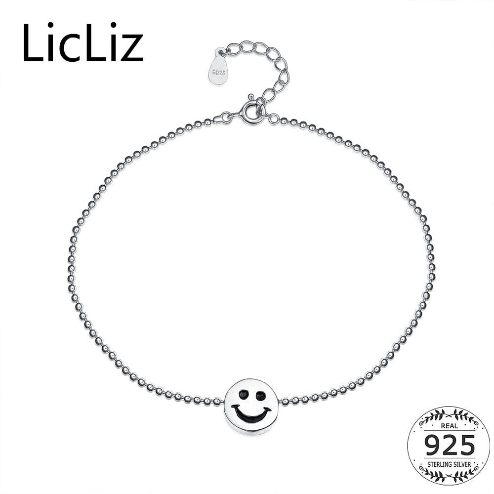 Pure 925 Sterling Silver Adjustable Bracelet Chain Women Floating Charm Bangles Emoji Smile Face Cuff Bracelets LB0087