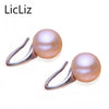 Pure 925 Sterling Silver Dangle Earrings Women Round Natural Pearl Hook Earrings Ear Drops Brincos LAE0009