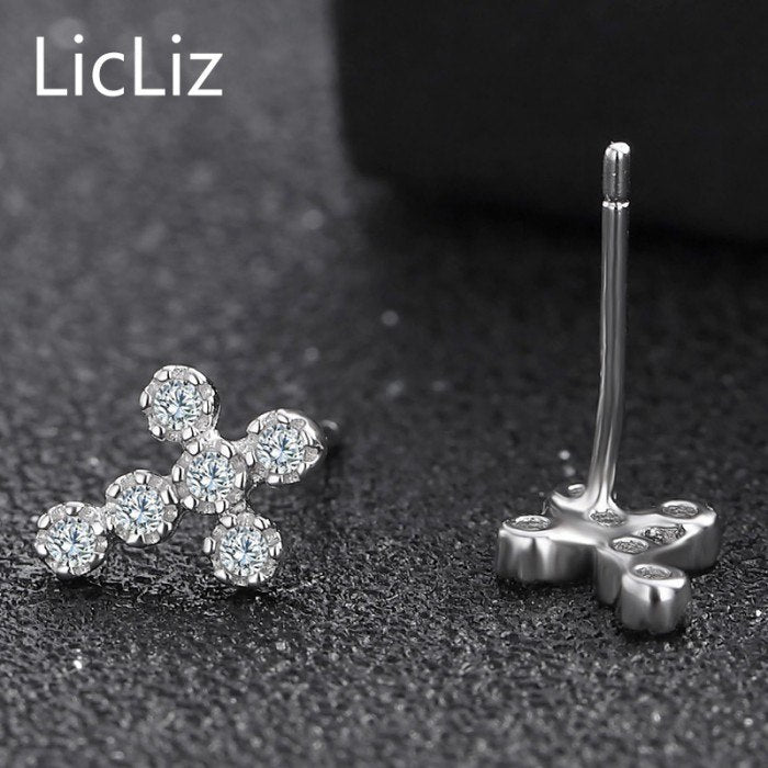 Small Geometric Cross Stud Earrings 925 Sterling Silver Studs Earring Posts Pierced Charm Cubic Zirconia Ear Studs LE0374