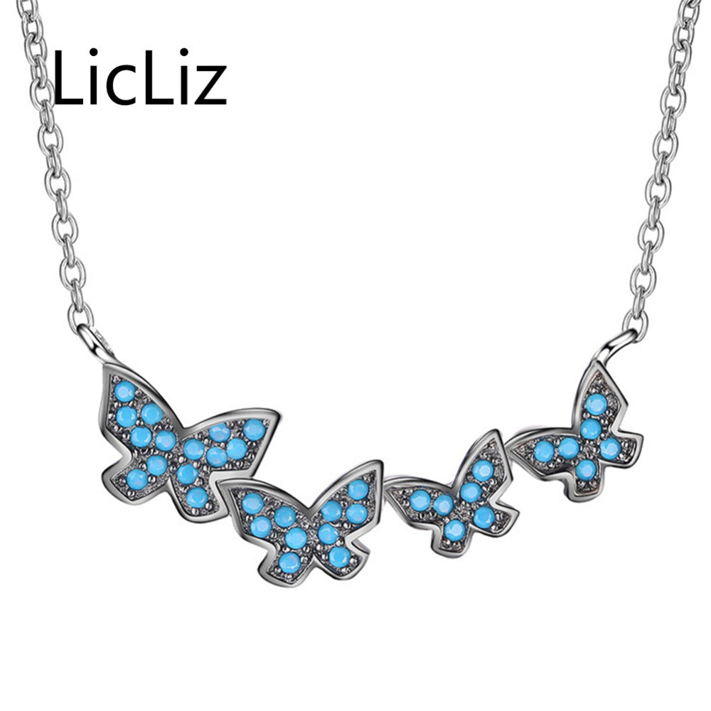 Turquoise Pendant Necklace for Women Butterfly Shape 925 Sterling Silver Pendant Jewelry Gift Cadenas de Plata 925 LN0384