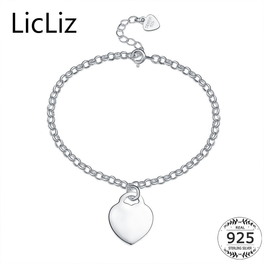 Wedding Jewelry Big Love Heart Bracelet Silver 925 Links Chain Bracelet Bangles For Women Charms Pendant Bracelet LB0096