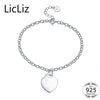 Wedding Jewelry Big Love Heart Bracelet Silver 925 Links Chain Bracelet Bangles For Women Charms Pendant Bracelet LB0096