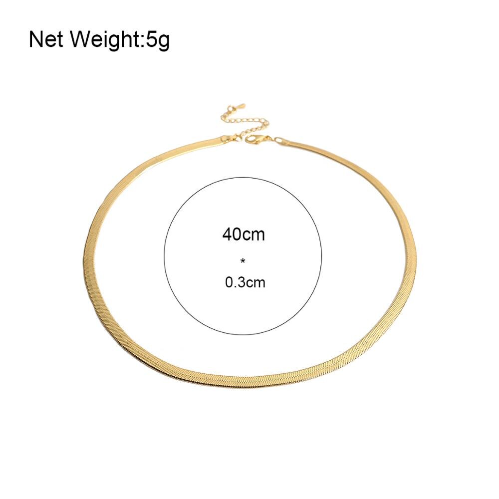 Lifefontier Simple 3mm Gold Color Metal Snake Chain Necklace for Women Girls Flat Herringbone Link Choker Necklaces Chic Jewelry