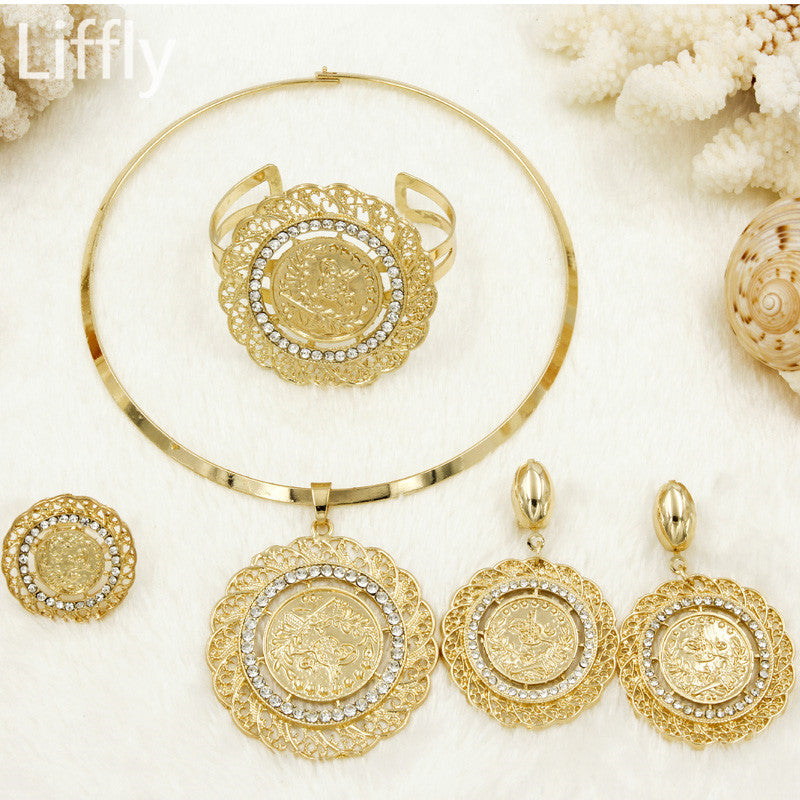 2020 Fashion Wedding Engagement Jewelry Gift Gold Coin Women Jewelry Necklace Earrings African Beads Jewelry Sets