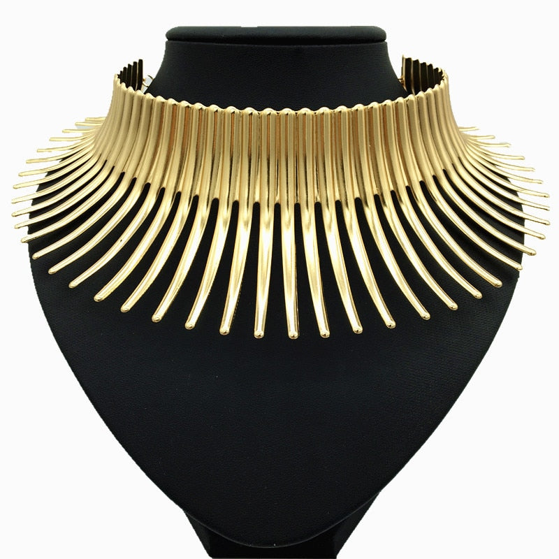 Liffly African Metal Big Torques Statement Gold Necklace for Women Thorn Collar Choker Necklaces Punk Jewelry