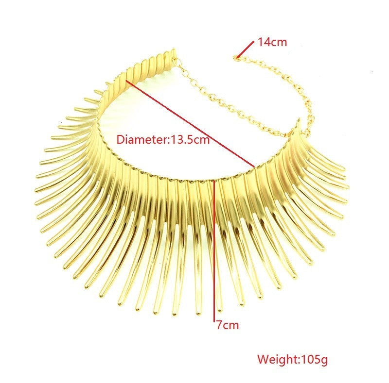 Liffly African Metal Big Torques Statement Gold Necklace for Women Thorn Collar Choker Necklaces Punk Jewelry