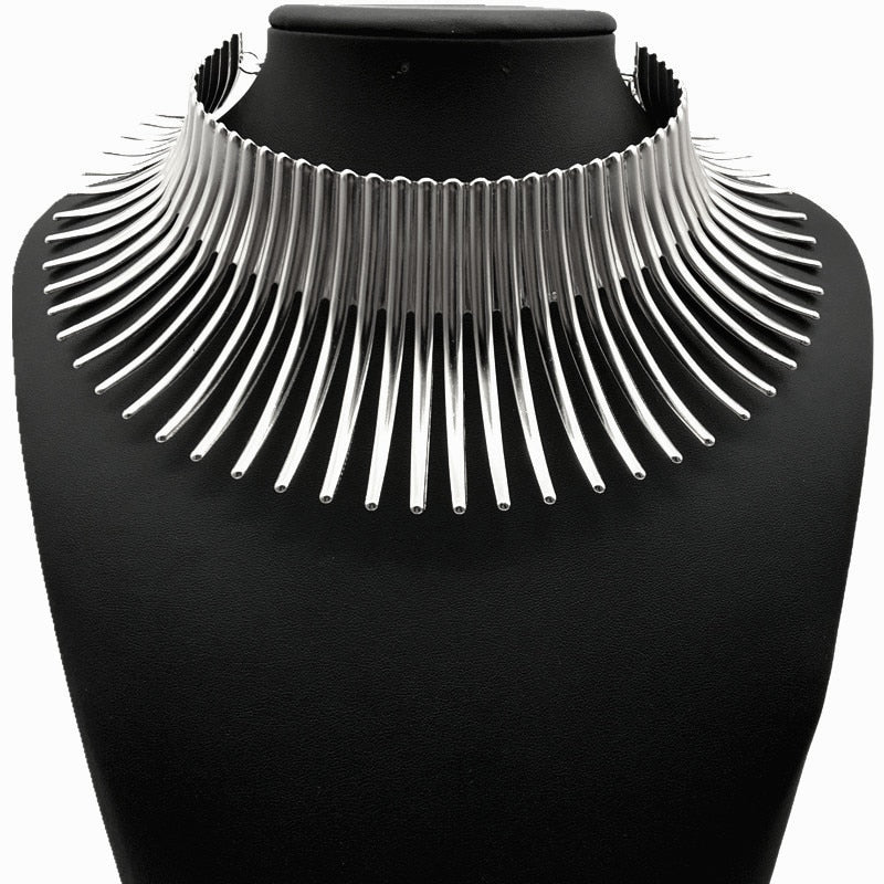 Liffly African Metal Big Torques Statement Gold Necklace for Women Thorn Collar Choker Necklaces Punk Jewelry