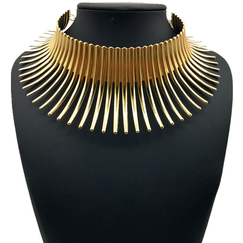 Liffly African Metal Big Torques Statement Gold Necklace for Women Thorn Collar Choker Necklaces Punk Jewelry