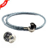 Light Blue Leather Bracelets and Necklaces for Women Jewelry Making Fits European Charm Beads 925 Sterling Silver Round Clasp