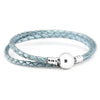 Light Blue Leather Chain Bracelet 100% 925 Sterling Silver Snake Ball Clasp for Women Men Fit Charm Beads Diy PLR502