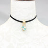 Light Yellow Gold Color Alloy Mixed Green Turquoises and White Howlite Stone Pendant Choker Necklace Black Rope Chain Jewelry