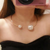 Light Yellow Gold Color Asymmetry Round Imitation Pearl Pendant Choker Necklace for Women Jewelry