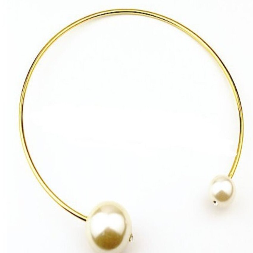 Light Yellow Gold Color Asymmetry Round Imitation Pearl Pendant Choker Necklace for Women Jewelry