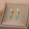 Lightning Drop Earrings for Women Gold Plated Stainless Steel Green Enamel Earrings 2023 Trend Couple Party Jewelry pendientes