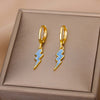 Lightning Drop Earrings for Women Gold Plated Stainless Steel Green Enamel Earrings 2023 Trend Couple Party Jewelry pendientes