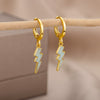 Lightning Drop Earrings for Women Gold Plated Stainless Steel Green Enamel Earrings 2023 Trend Couple Party Jewelry pendientes