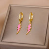 Lightning Drop Earrings for Women Gold Plated Stainless Steel Green Enamel Earrings 2023 Trend Couple Party Jewelry pendientes