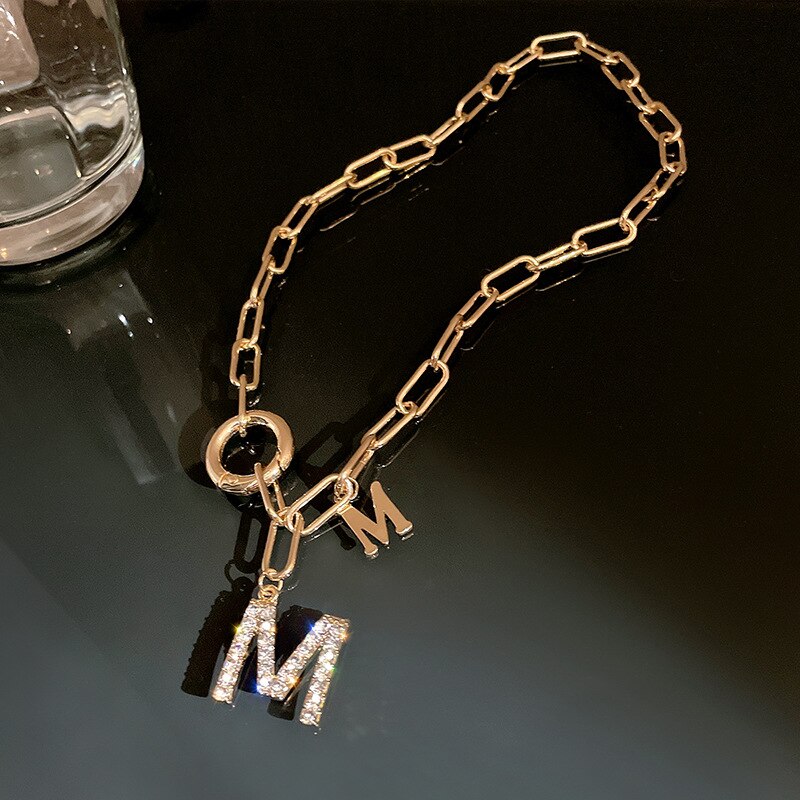 Lightning Letter M Pendant Necklace For Women Hip-Hop Personality Sweater Chain Vintage Punk Jewelry Gothic Accessories