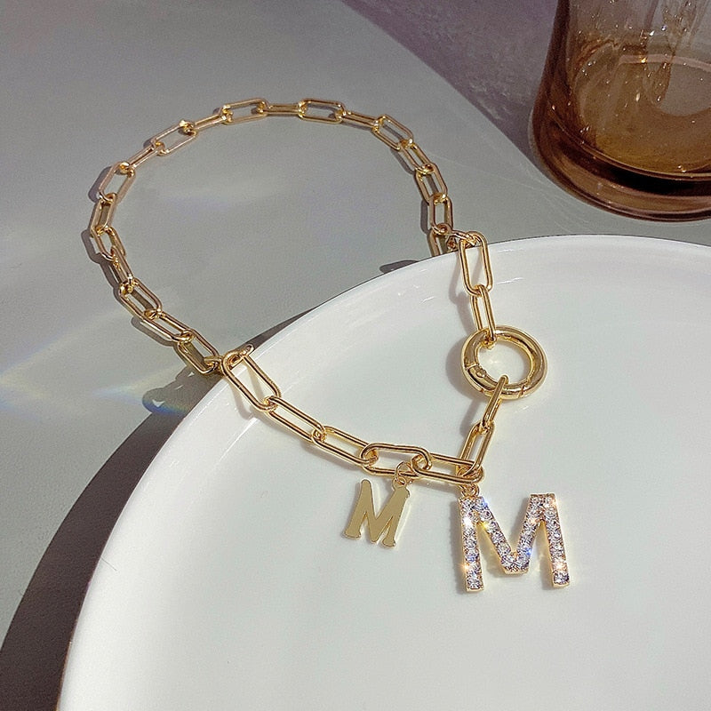 Lightning Letter M Pendant Necklace For Women Hip-Hop Personality Sweater Chain Vintage Punk Jewelry Gothic Accessories