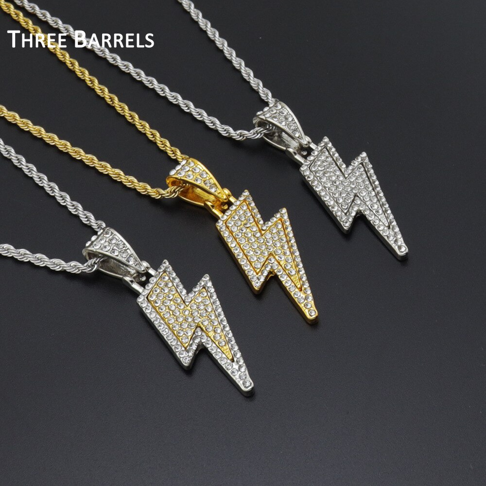 Lightning Pendant Necklace Hip Hop Neck Chain for Men Women Gold Silver Paired Pendants Friendship Couple Statement Necklace