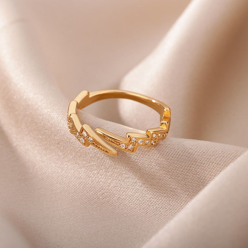 Lightning Rings For Women Stainless Steel Gold Color Finger Ring 2023 Trend Zirconia Wedding Aesthetic Jewelry anillos mujer