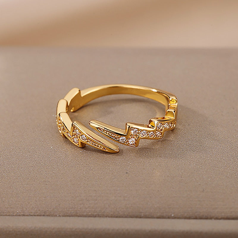 Lightning Rings For Women Stainless Steel Gold Color Finger Ring 2023 Trend Zirconia Wedding Aesthetic Jewelry anillos mujer