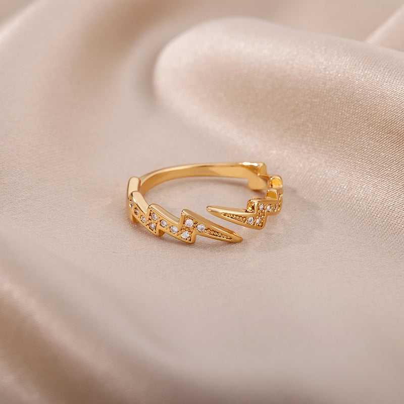 Lightning Rings For Women Stainless Steel Gold Color Finger Ring 2023 Trend Zirconia Wedding Aesthetic Jewelry anillos mujer