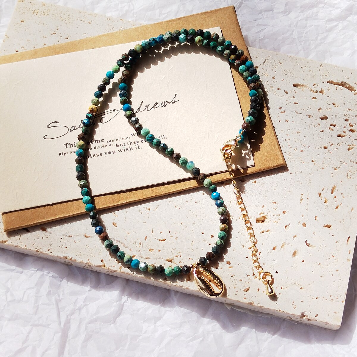 Lii Ji 2022 Bohemia Jewelry PUKA Shell Pendant Chrysocolla Necklace Women Charming Beads Jewelry Beach Outfit collares 40+5cm